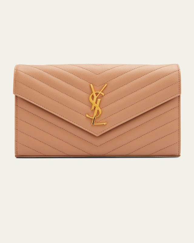 YSL Monogram Large Wallet on Chain in Grained Leather